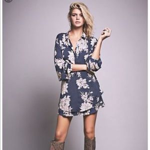 Free People Shake It Mini Shirtdress Marine Floral